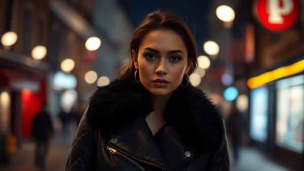 Ivanna Ortiz custody loss: Elegant woman in black leather at night.