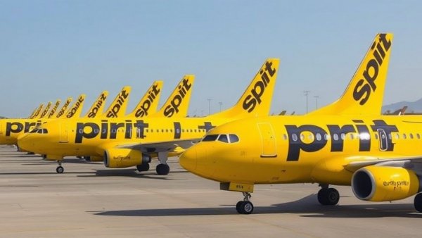 Spirit Airlines planes grounded on the tarmac during shutdown.