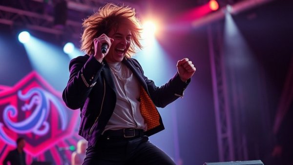 Chronic Pain Among Celebrities: Energetic performer on stage under dramatic lighting.