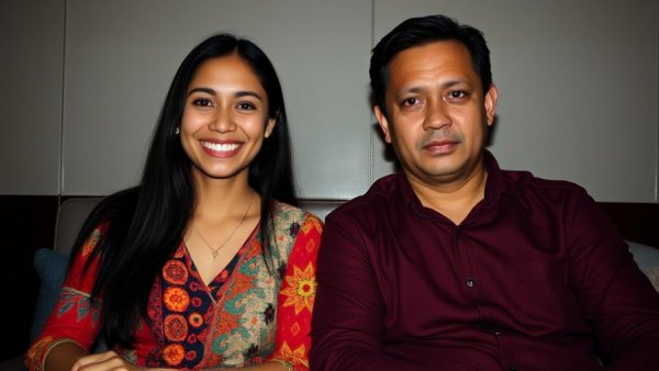 Amerie Divorce Financial Implications: Smiling woman and serious man in casual setting.