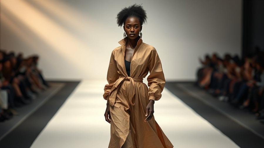Eco-conscious black model in avant-garde paper fashion on the runway, showcasing sustainable fashion.