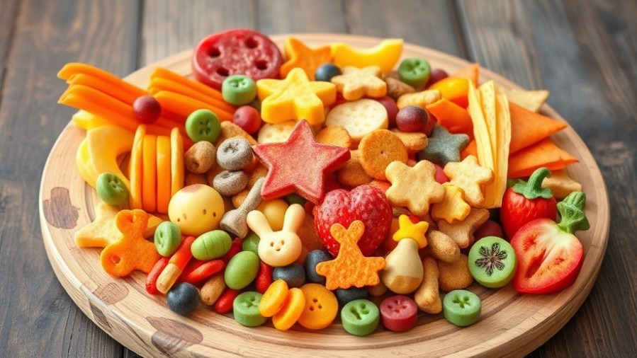 Colorful food ideas for healthy snacks for kids on a rustic table.