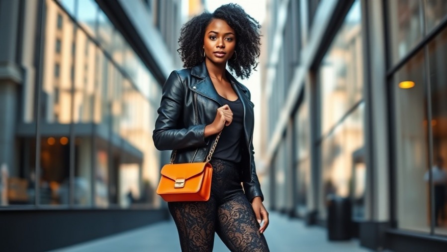 Confident black woman in lace pants and leather jacket showcasing edgy style outfit ideas.