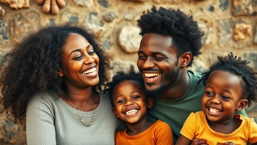 Happy black family enjoying quality time, highlighting educational advocacy in warm tones.