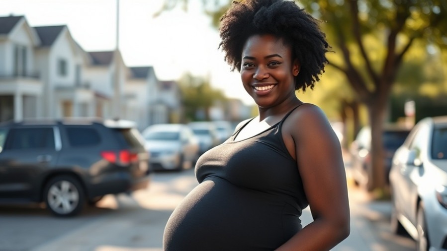 Pregnant Black woman promoting heart health for Black women outdoors, smiling in natural sunlight.