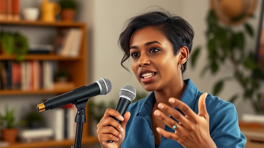 Confident mixed-race woman discussing balance vs integration in a dynamic home office.