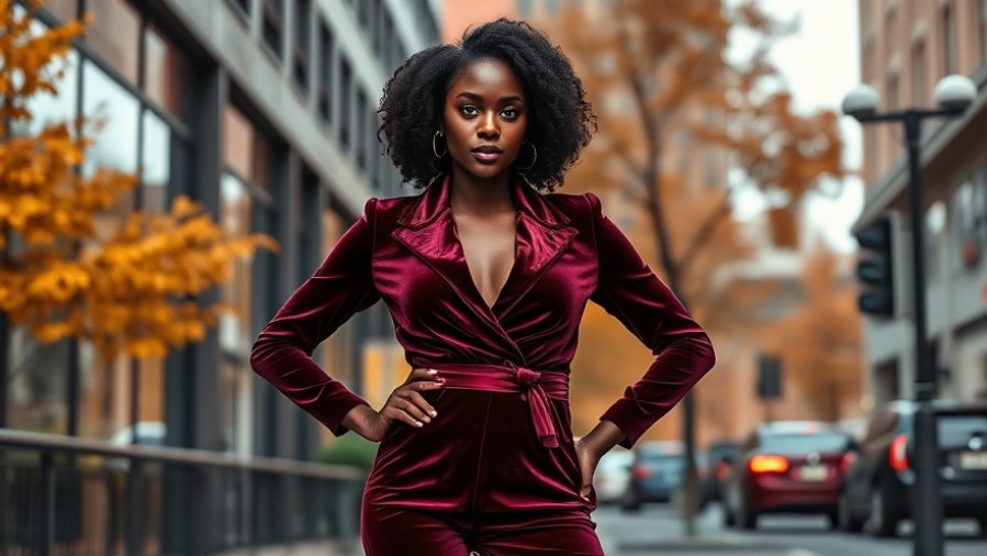 Chic fall outfits featuring a black model in an elegant velvet matching set.