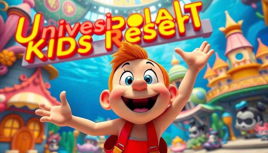Animated scene featuring Universal Kids Resort and colorful character.