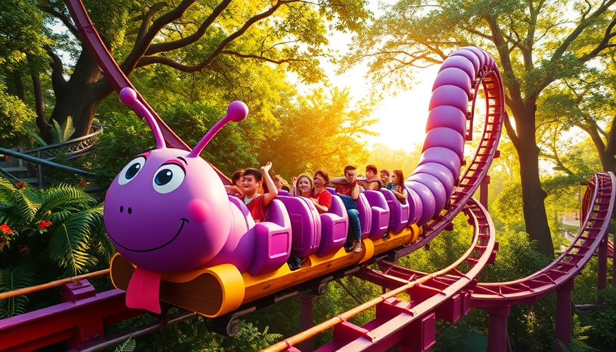 DreamWorks Land roller coaster in lush animated forest.