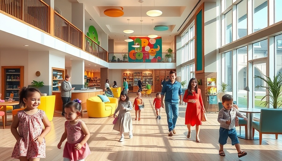 Kid-friendly hotels for family adventure, vibrant lobby scene.