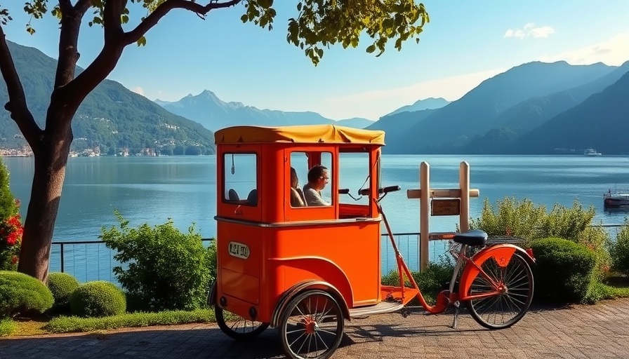 Vintage orange cart at Passalacqua Hotel Lake Como with stunning view.