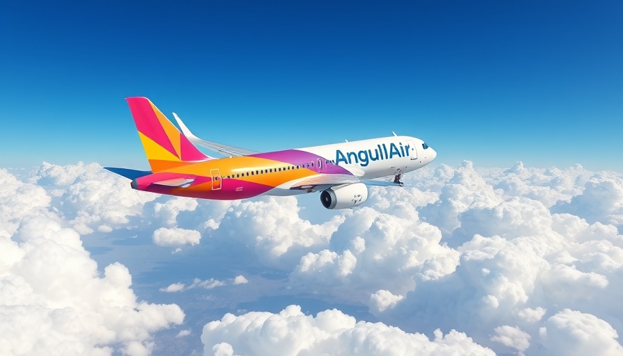 BermudAir Launches AnguillAir vibrant airplane flying in a clear sky.