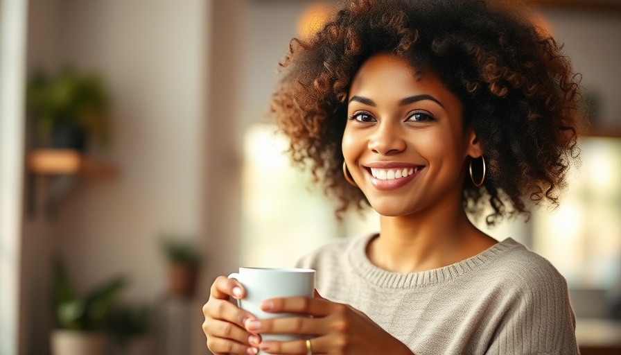 Woman enjoying coffee as part of post-holiday hair care routine