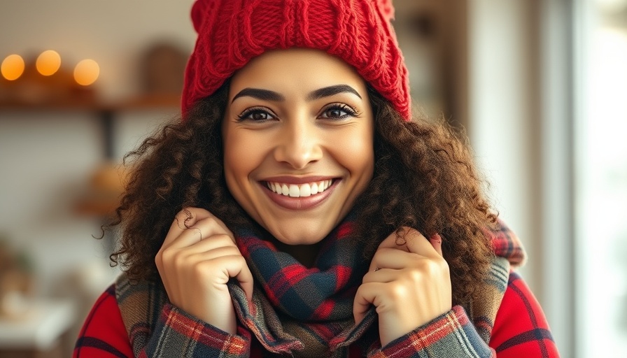 Woman with natural curly hair in winter hat, preparing for cold.