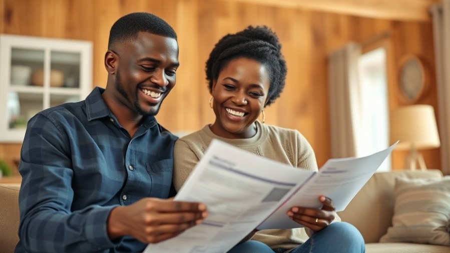 Smiling black couple discussing financial advice for couples in a cozy home.