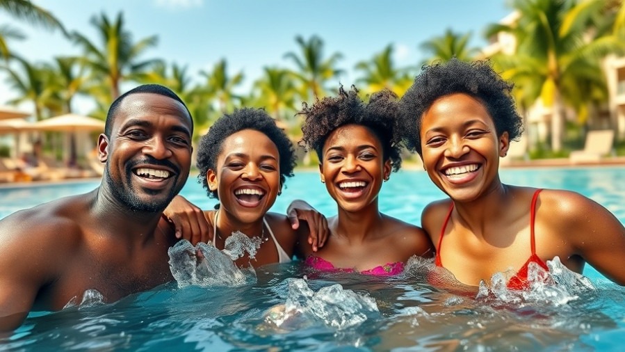 Cheerful black family enjoying poolside at family-friendly resorts Orlando, vibrant setting