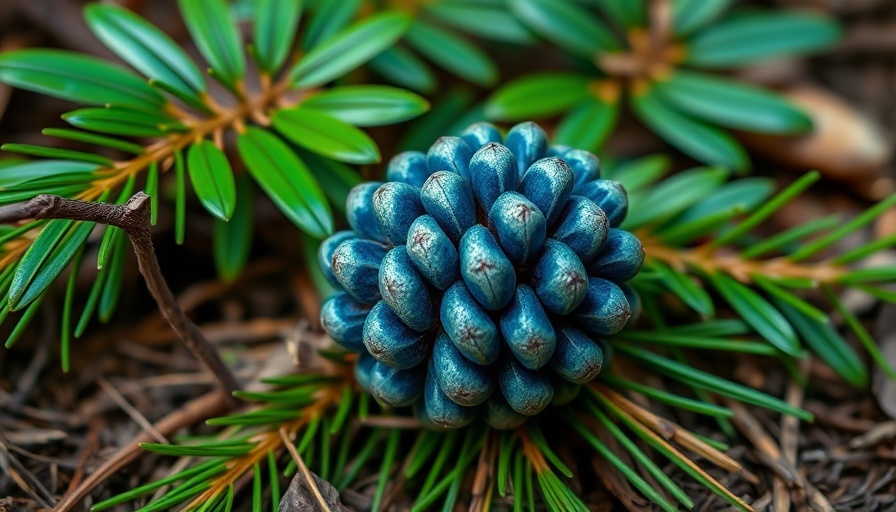 Promotional image for Pottery Pinecones event at Great Trails State Day with a blue pottery pinecone.