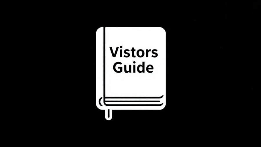 Minimalist 'Visitors Guide' icon on black.