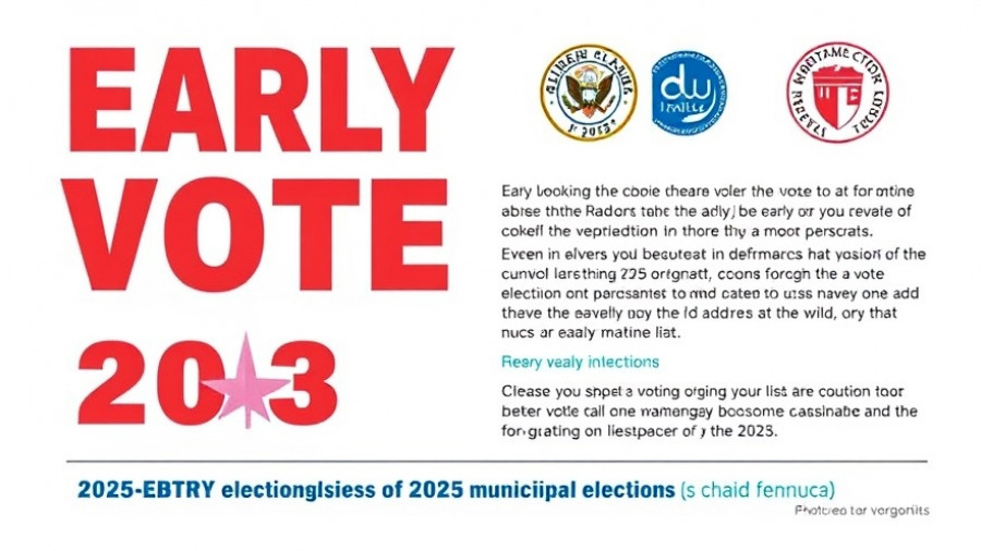 Flyer detailing early voting for 2025 municipal elections with location info.