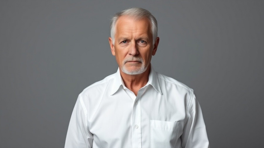 Serious portrait of an older man in a white shirt