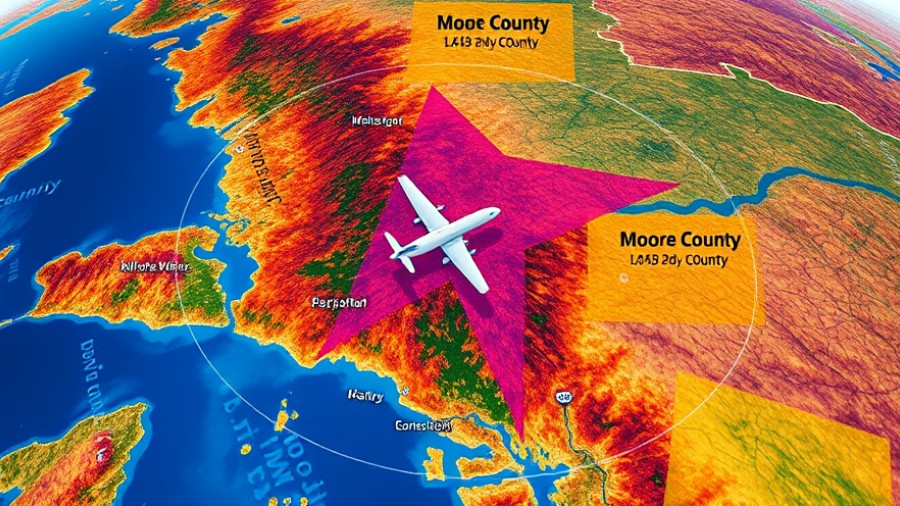 Map of plane circling over Moore County with flight path