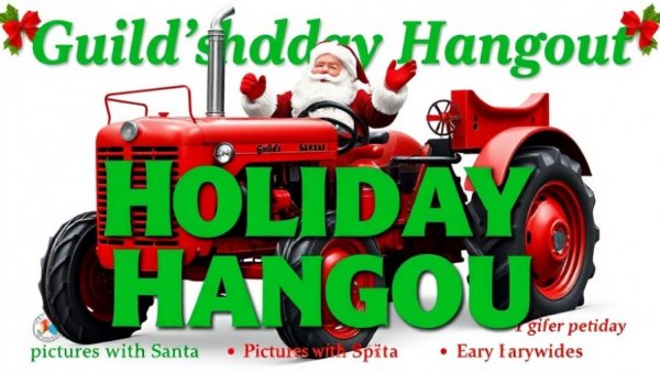 Guild’s Holiday Hangout flyer with Santa on tractor and event details.