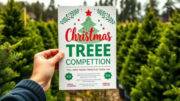 Christmas tree decorating competition flyer held in a tree lot.