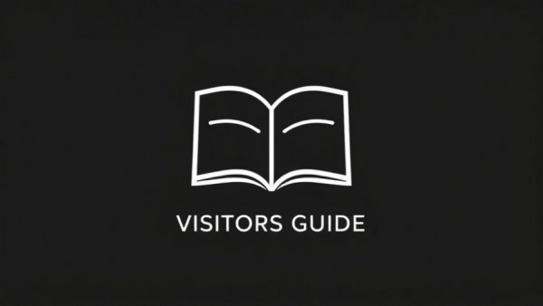 Visitors guide icon with open book symbol on black background.