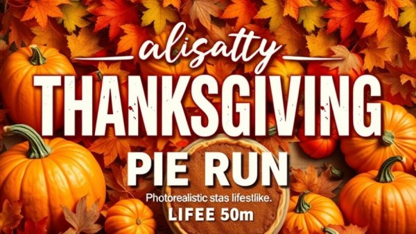 Thanksgiving Pie Run 2025 flyer with event details and pumpkin pie.