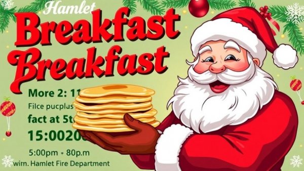 Breakfast with Santa at Hamlet Fire Department festive flyer.