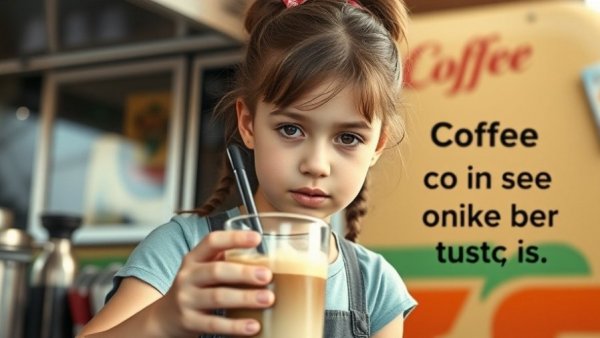 Coffee for Claire Fundraiser: Young girl serves iced coffee at mobile trailer.