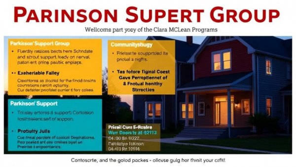 Flyer for Clara McLean House highlighting Parkinson's Support Group and other programs.