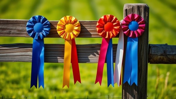 HRF Picnics and Ponies Schooling Show ribbons on fence.