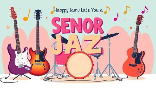 Flyer for Music Open Jam Session for Seniors with instrument illustration.