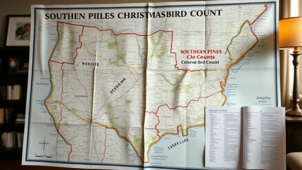 Map of Southern Pines Christmas Bird Count area with documents.