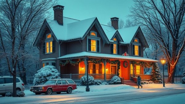 Victorian Christmas on the farm with a frosty farmhouse.