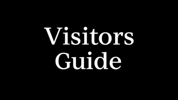 Visitors Guide text with book icon in minimalist design