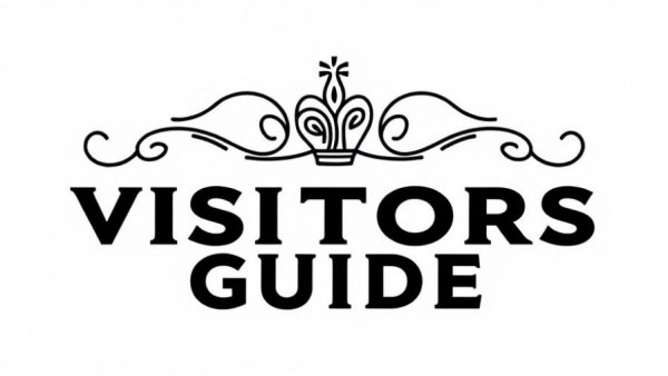 Stylized VISITORS GUIDE logo in minimalistic line art.