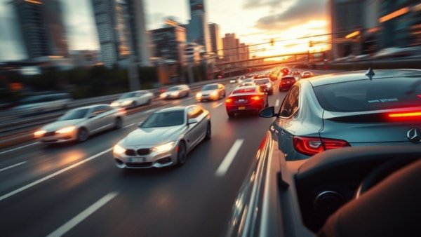 Intense high-speed chase, vehicles racing on highway.