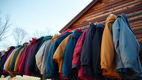 Fence Angels Project community support initiative with coats on a fence.