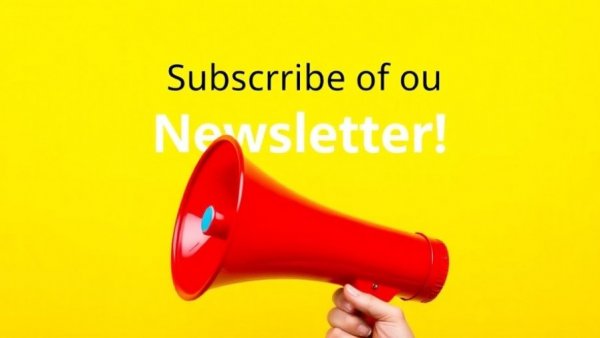 Bright banner with megaphone for newsletter subscription.