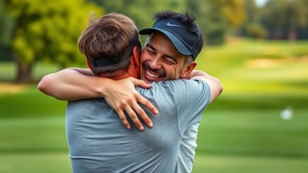 Payne Stewart Exhibit: Emotional embrace on golf course.