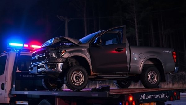 Rollover crash near Carthage scene at night with damaged truck.