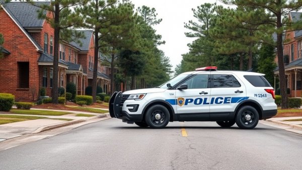 Southern Pines police SUV parked on a wooded residential street.
