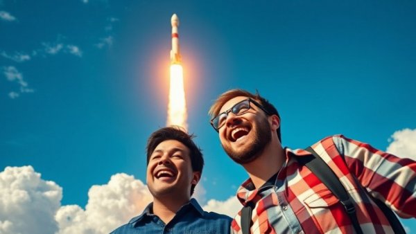 Anthropic SpaceX partnership concept with rocket launch and excited figures.