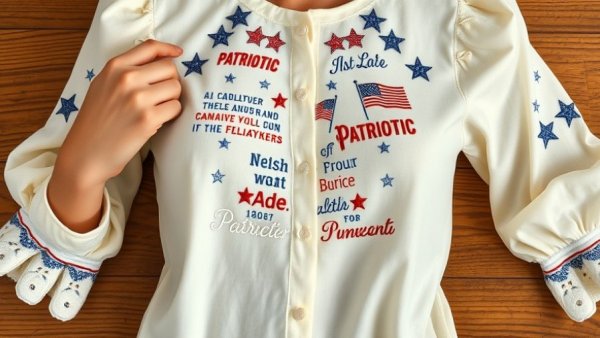 Blouse Stitched with Patriotism and Affection: embroidered cream blouse.