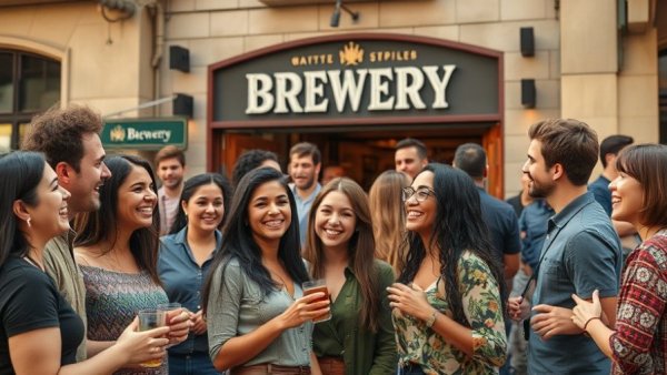 Building Community with Hugger Mugger Brewing - group enjoying outside brewery.