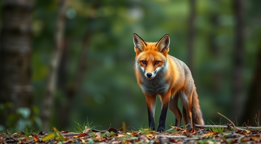 Photorealistic rabid Red-tailed Fox in a forest, highlighting rabies threat in wildlife incidents in Moore County.