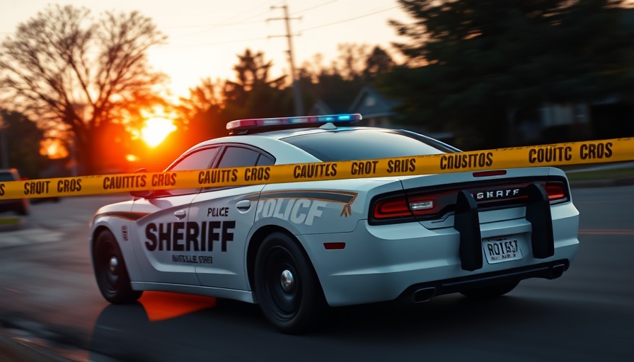 Eagle Springs shooting scene with sheriff car and caution tape.