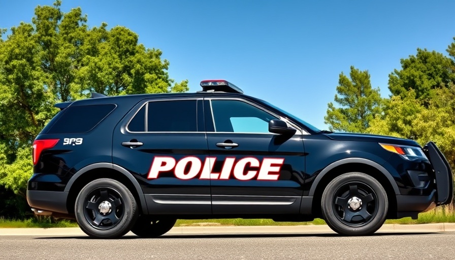 Pinebluff Police SUV parked roadside under sunny sky.
